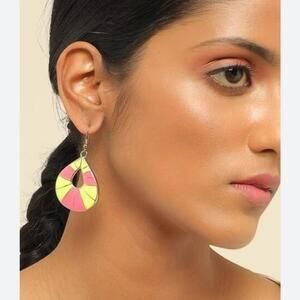Urban Banjaran Neon Enamel Gold Tone Teardrop Hook Earrings